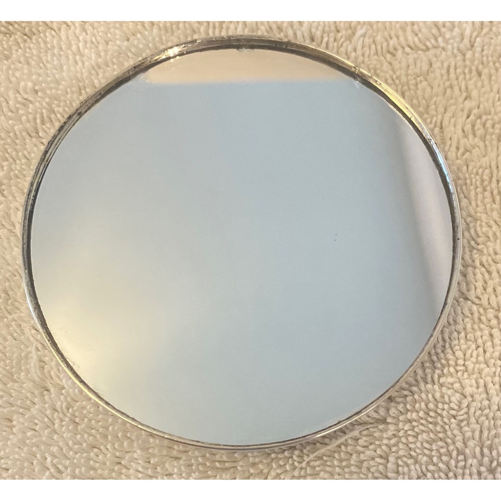 Vintage Sterling Silver Repousse Floral Round Pocket Mirror Vanity Accessory - Picture 4 of 6